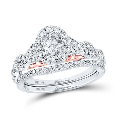 14KW 1.00CT DIAMOND HALO BRIDAL SET WITH 1/3CT OVAL DIAMOND IN CENTER SZ 7120395 BELLISIMO COLLECTION  (RG10065)